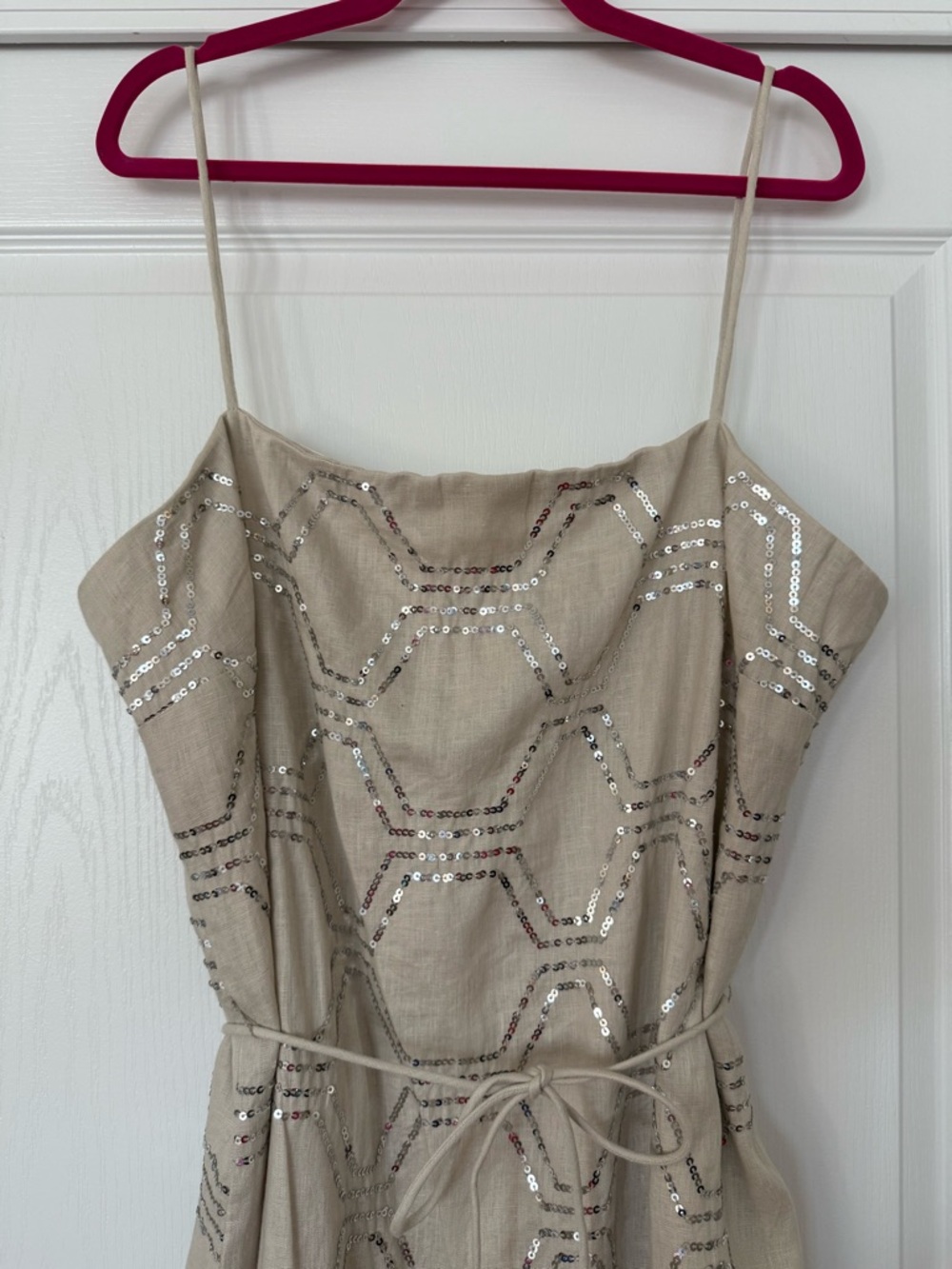 Brand New Ann Taylor Strap Sequin-Embellished Beige Dress
